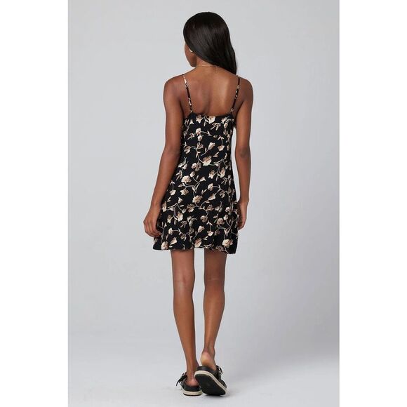 Saltwater Luxe Sustainable Eco Tank Tie Neck Dress in‎ Black Brown Floral - Picture 3 of 12